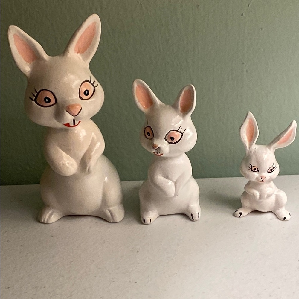 Vintage White Ceramic Bunny Figurines Set of 3